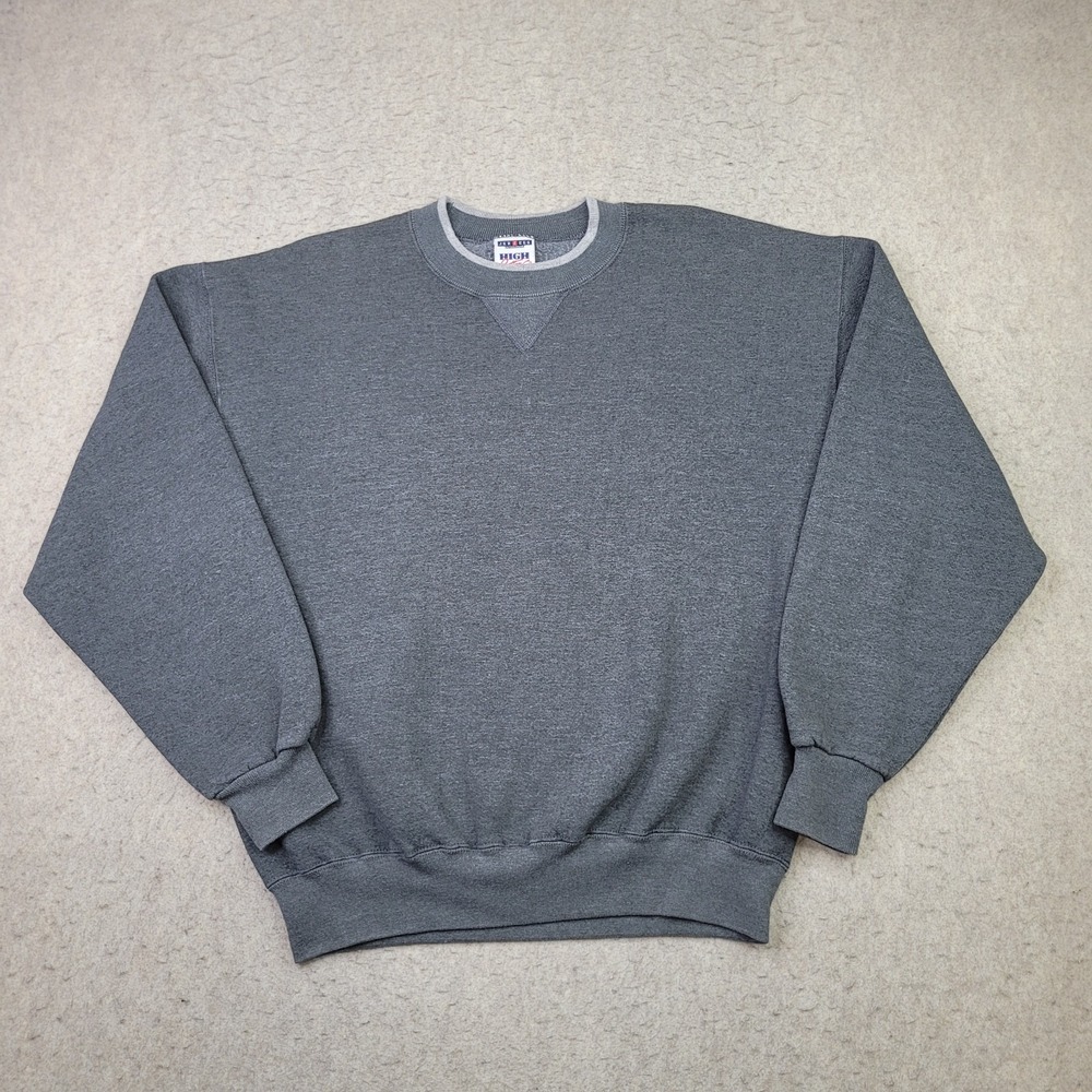 Vintage Jerzees High Cotton Sweater Mens‎ L Gray Pullover Blank Made in USA